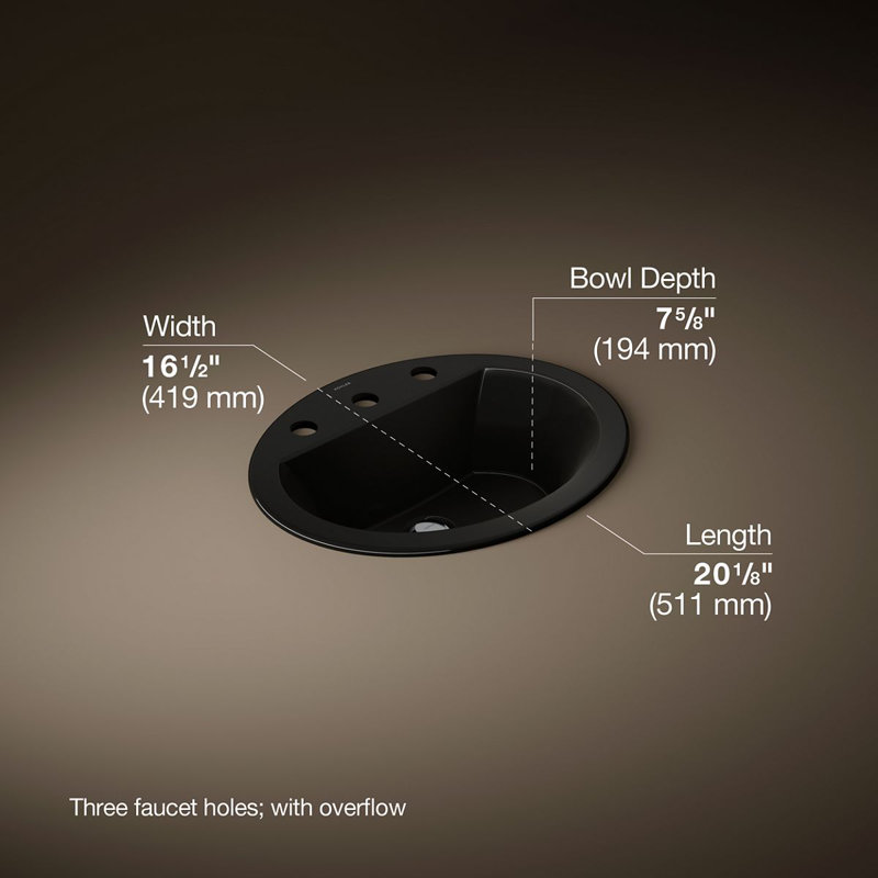 Bryant Ceramic Oval Drop-In Bathroom Sink with Overflow, Black Black, 8" Centers