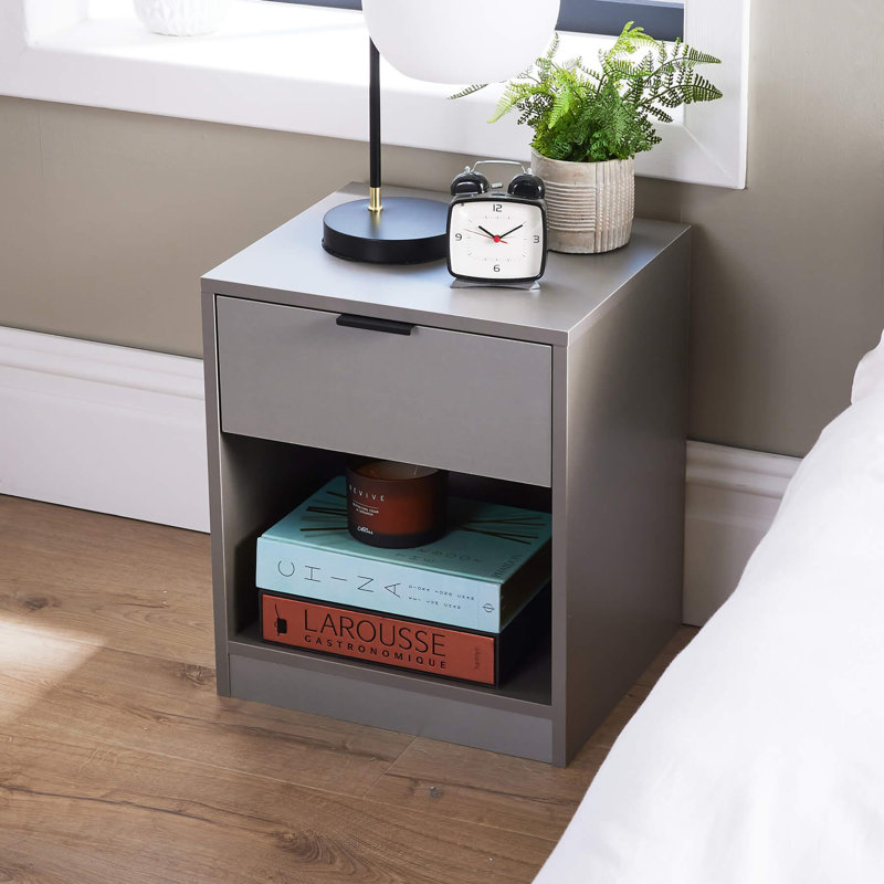 Phoenix 1 Drawer Bedside Table Storage Unit, Grey