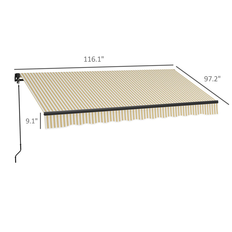 116.3"L x 96.5"W Wall Mounted Terrace Retractable Awning, Beige Stripe