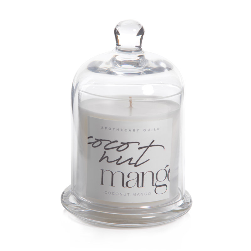 Coconut Mango Scented White Candle Jar with Glass Dome
