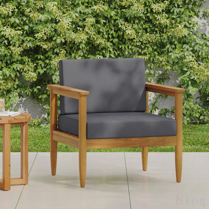 Fauteuil d'extérieur 1 pièce en bois d'acacia avec coussins résistants à l'eau