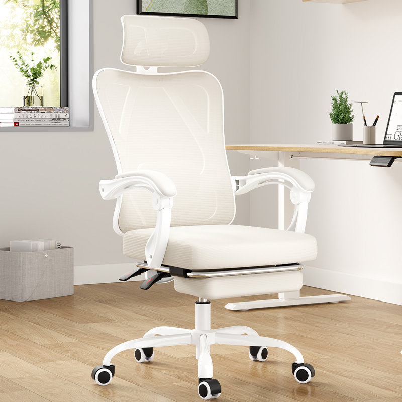 Mesh Office Chair With Footrest & Headrest, White