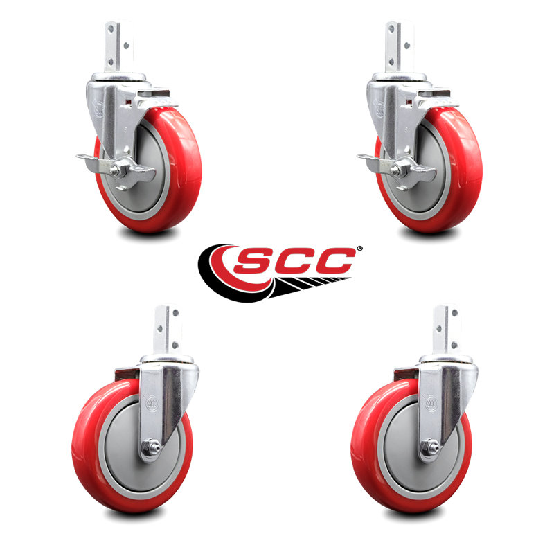 4 Piece Polyurethane Caster Set, Red