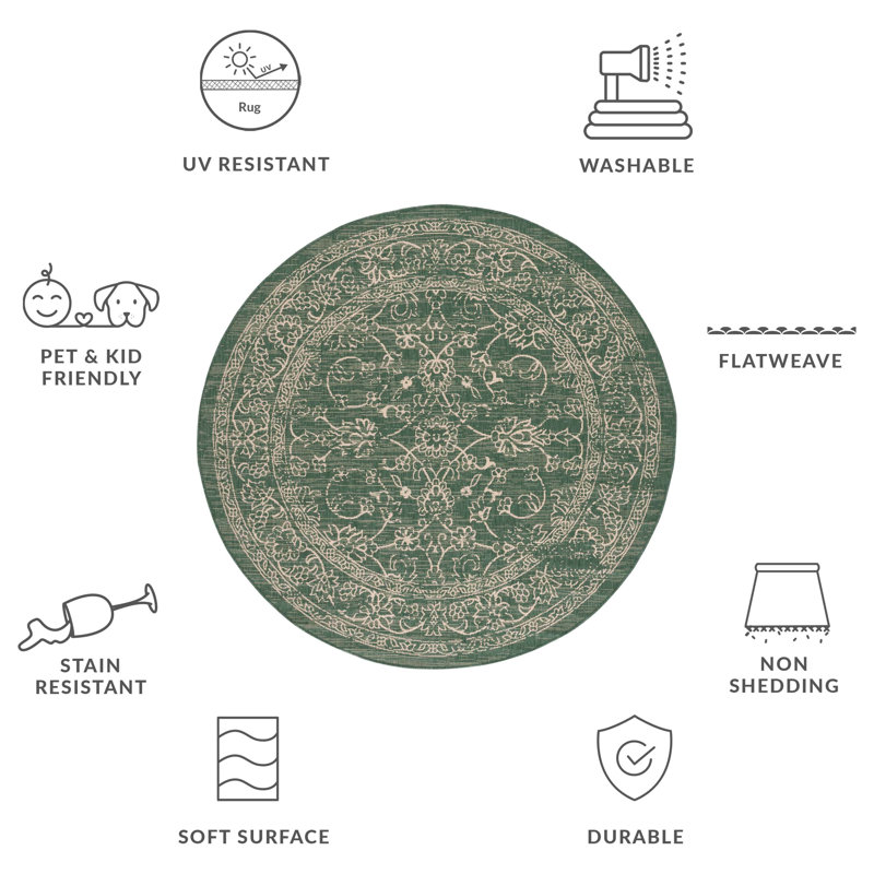 Tapis oriental intérieur / extérieur Inola, Rond 6 pi 7 po