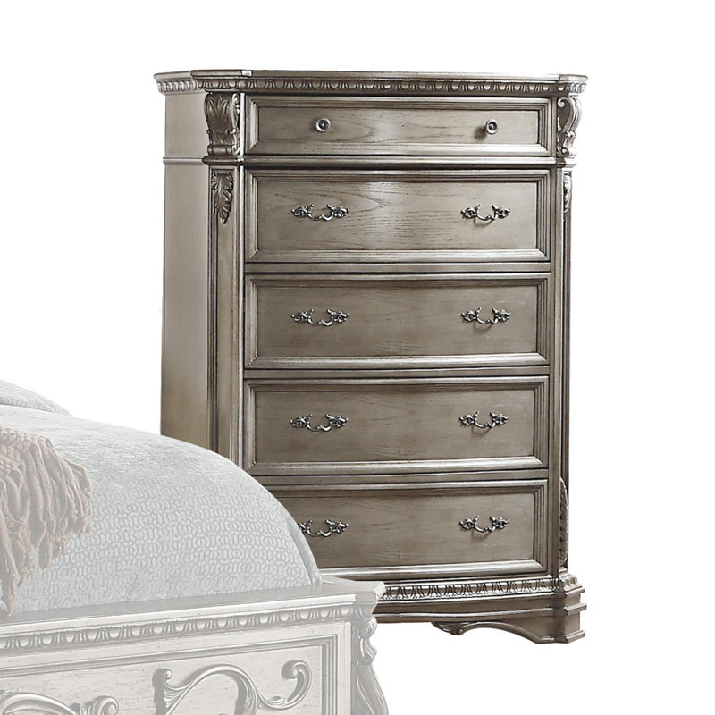 Commode 5 tiroirs Midville, Argent antique