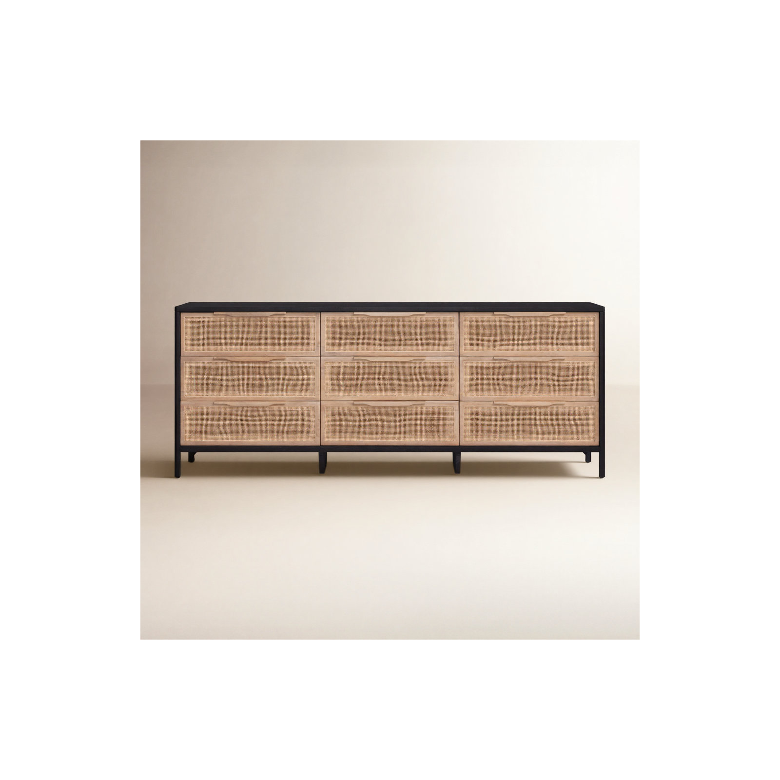 Nellie 9 Drawer Cane Dresser, Black/Natural
