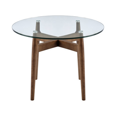 Etna Bistro Table In Clear Glass With Walnut Base