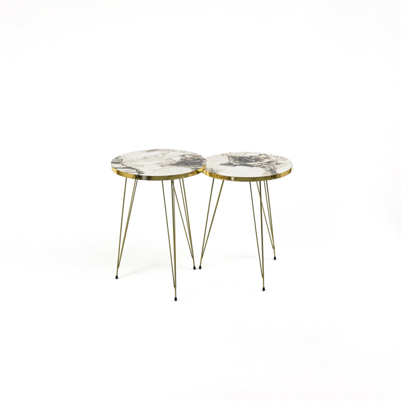 Marble-Look Nesting Coffee Table Set, White Marble