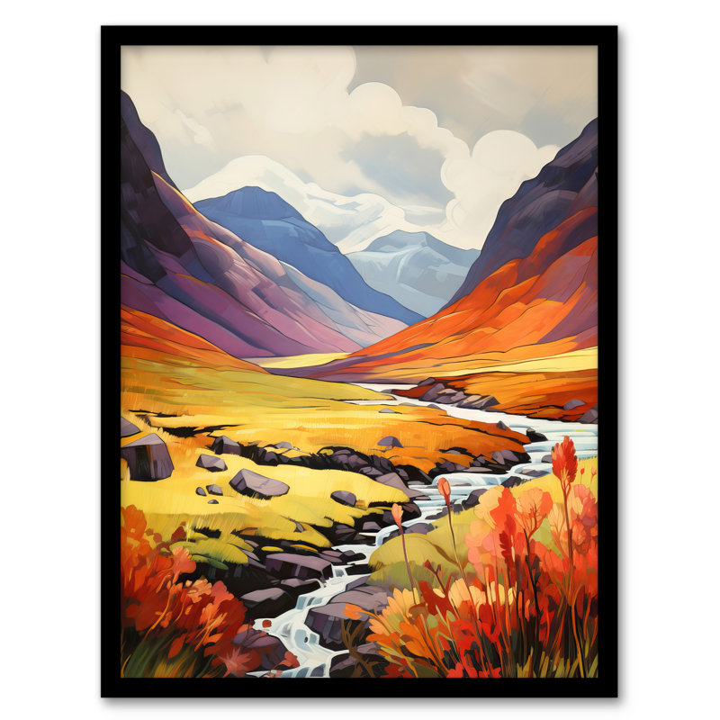 Scotland Glencoe Valley Vibrant Mountains Heather Shrubs - Single Picture Frame Print