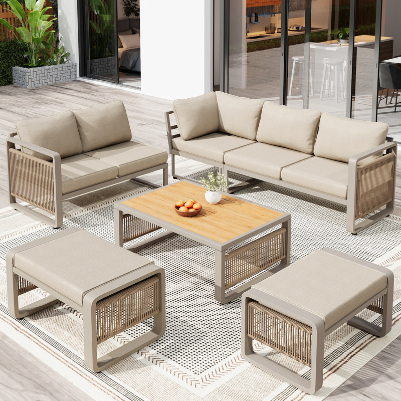 Woven Rope 7 - Person Seating Group With Table, Beige