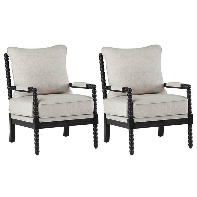 Ocelia Elegant 25.5" Wide Spindle Leg Accent Chair With Cushioned Back And Seat, Black, White Polyester