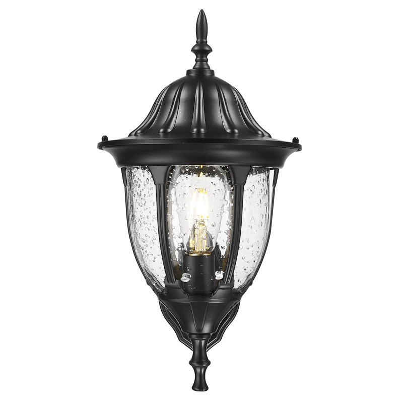 Lanterne murale d’extérieur 1 ampoule Pritchard, Martelée transparente, Noir mat