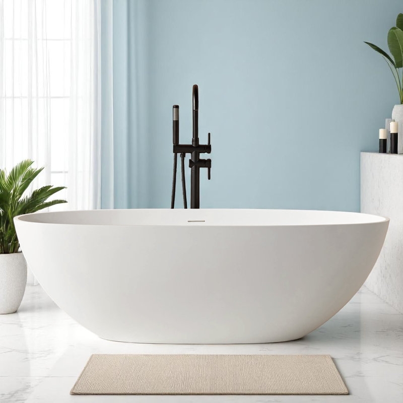 Baignoire de trempage autoportante en résine de 65 po x 30 po, Blanc mat