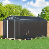 Remise de rangement en métal l 8 pi x P 12 pi, abri de jardin pour outils, maison de rangement extérieure avec portes et évents coulissants verrouillables pour le jardin, la cour arrière, noir anthracite