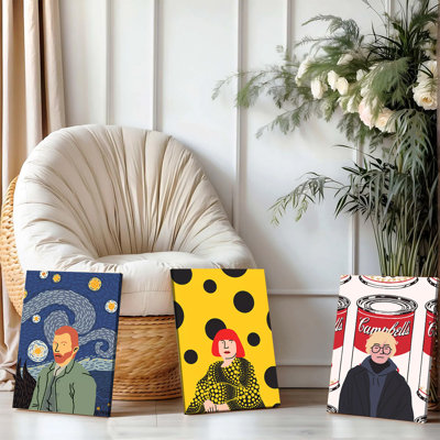 3Pcs Wall Arts Posters Framed, Famous Artists Themed Canvas Wall Art Set of 3 Modern Pop Art Decor Van Gogh Kusama Warhol Inspired Paintings for Living Room Bedroom Office Home Decoration No Frame