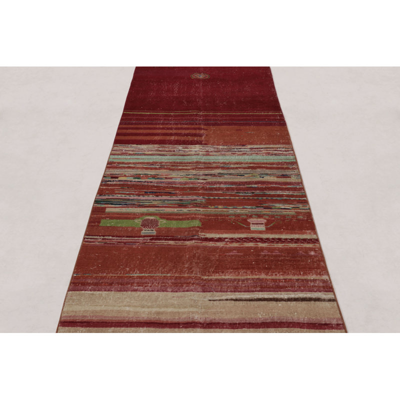 Vintage Zeki Müren Extra-Long Runner In Red With Colorful Stripes - Rug & Kilim