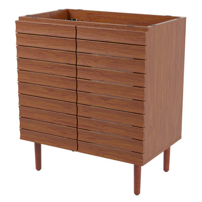 Aubert l 30 po x P 18 po x H 33 po. Meuble-lavabo de salle de bain à lattes linéaires à 2 tablettes d'épaisseur seulement (lavabo non inclus), noyer