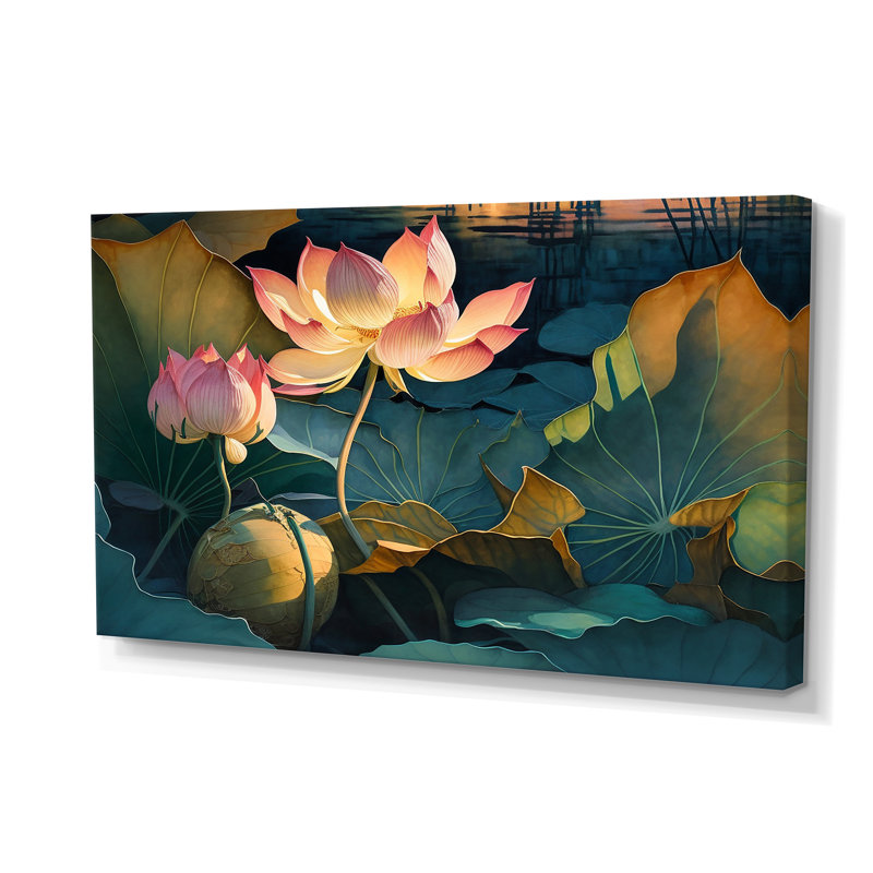 «Blooming Vintage Lotus In The Pond II», art floral sur toile Lotus