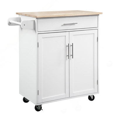 Kitchen Island Cart Rolling Trolley Cart With Drawer, Storage Cabinet & Towel Rack