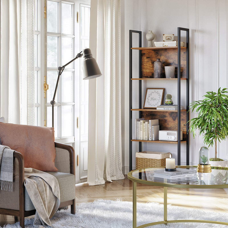 Geter 165cm H x 62cm W Steel Standard Bookcase, Rustic Brown/Black