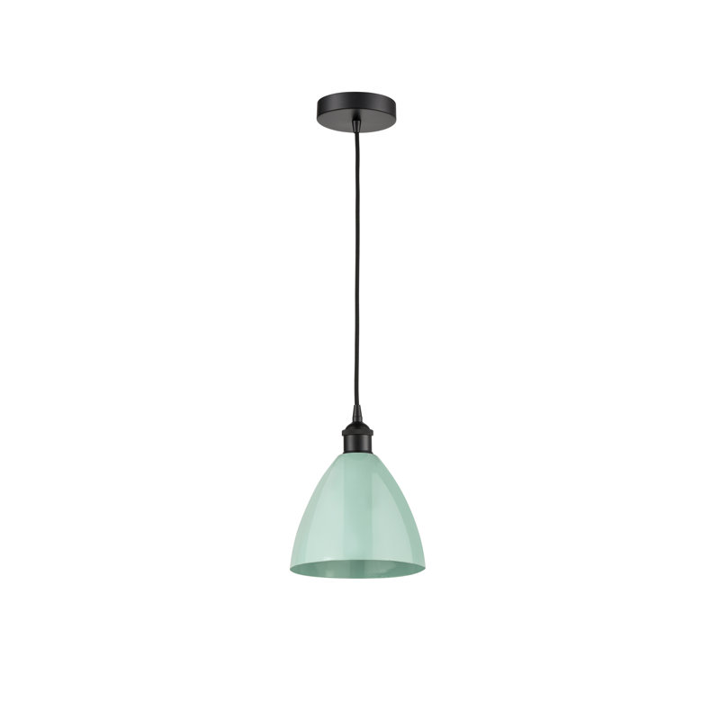 Luminaire suspendu conique 1 lumière, Noir mat, Bleu ciel, 11.25" H x 7.5" W x 7.5" D