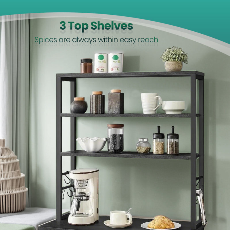 Steel Standard Baker's Rack with Microwave Compatibility, 65.7" H x 31.5" W x 15.7" D, Charcoal Gray and Black