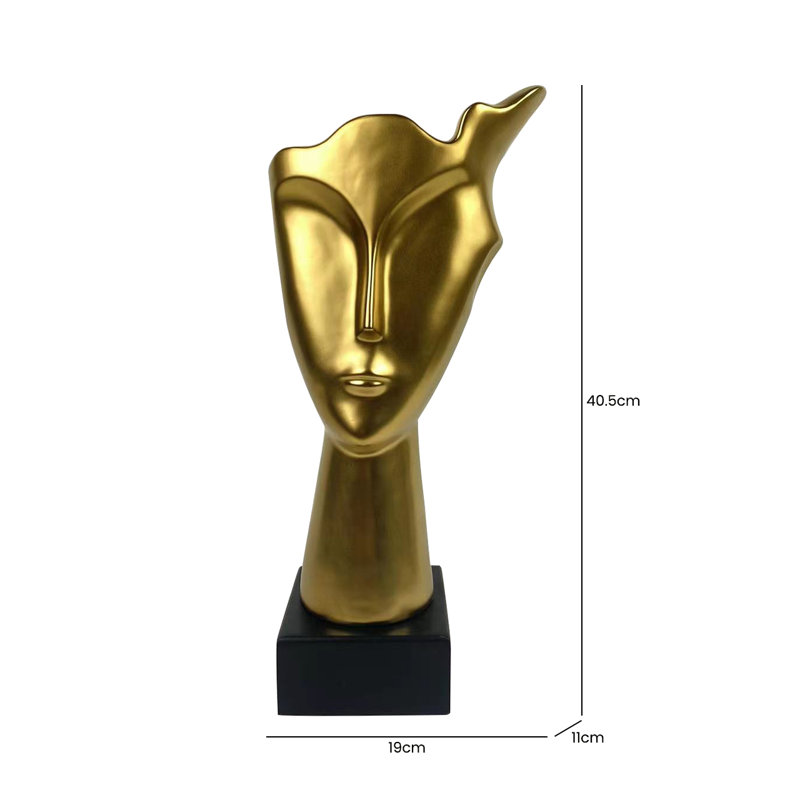 Condatore Figurine Human Face Resin Decorative Sculpture, Modern Accents Home Decor for Tabletop, Gold