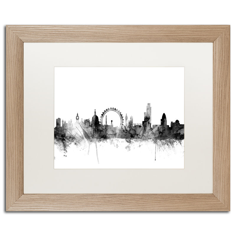 « london england horizon bw », reproduction d’impression sur toile encadrée, H 16 po x l 20 po x P 0,5 po, Cadre noir, Noir