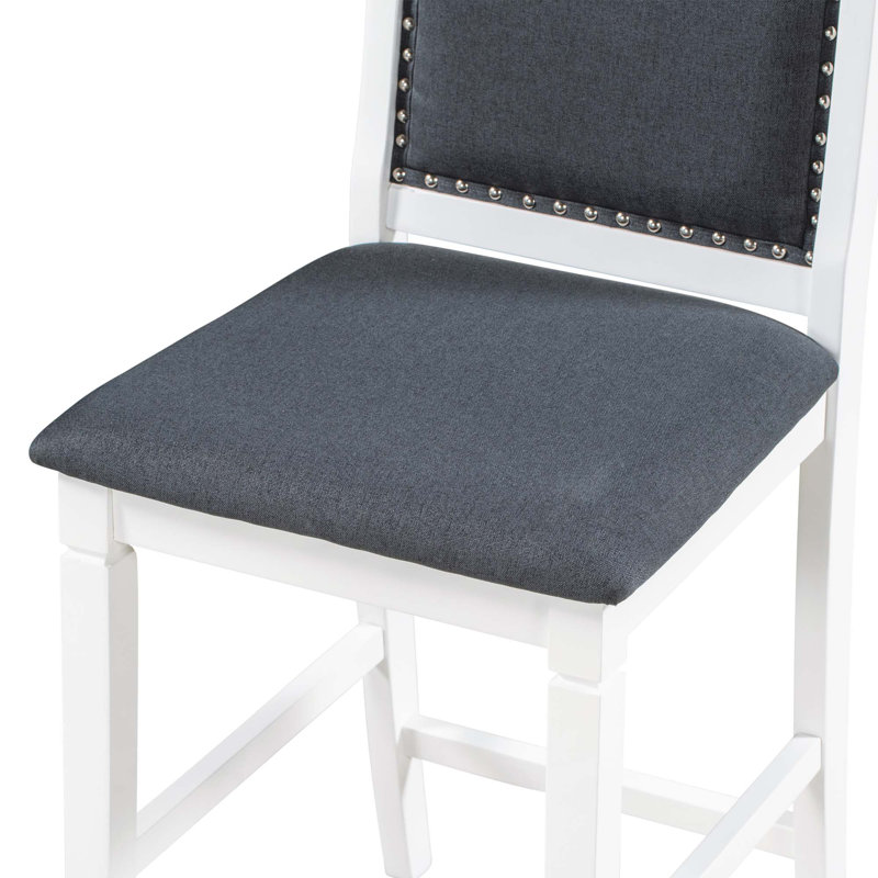 3-Piece Wood Counter Height Drop Leaf  Dining Table Set With 2 Upholstered Dining Chairs For Small Place, Blue/White