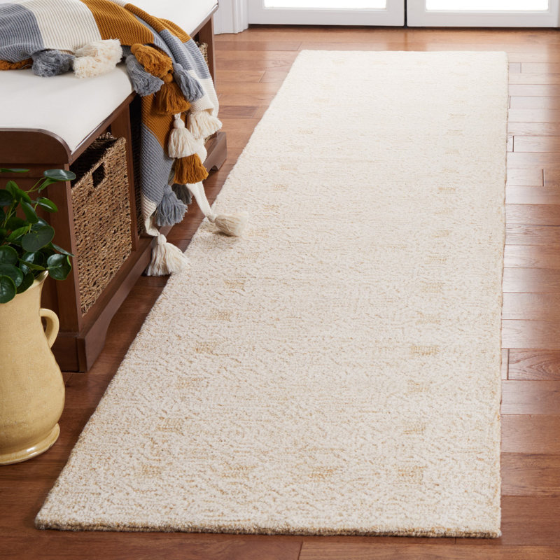 Kaylaanne Hand Tufted Wool Cotton with Latex Geometric Rug in Ivory/Gold, Runner 2'3" x 9'