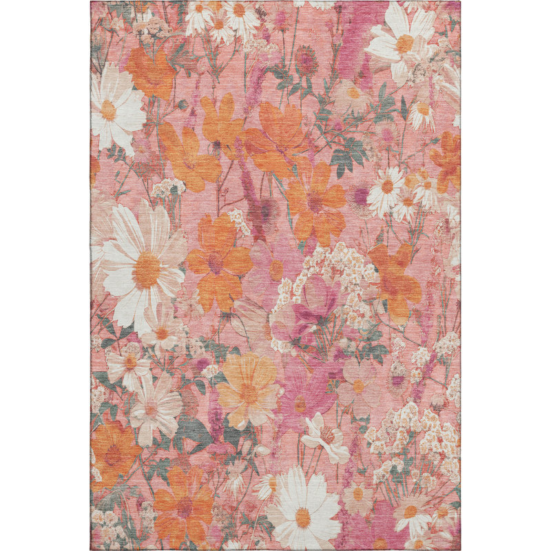 Premium Machine Washable Sykora AMF1506 Floral Rug, Rectangle 5' x 7'6"