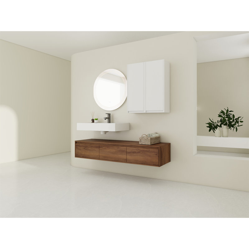 Meuble-lavabo mural 60 po avec lavabo en résine et armoire à 2 côtés