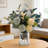 Artificial Flower Arrangement With Vase, Silk Hydrangea And Eucalyptus Centerpiece For Home Office Decor, Realistic Faux Floral Bouquet Table Decor
