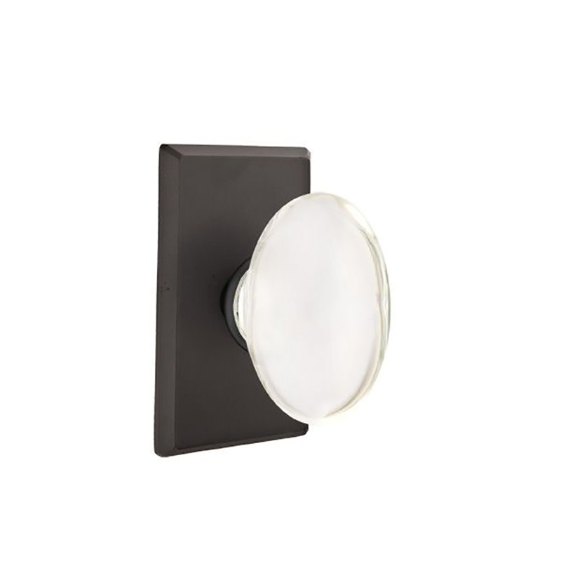Ensemble de boutons de passage Emtek avec rosette Sandcast # 3 et bouton en verre Hampton, Dos plat