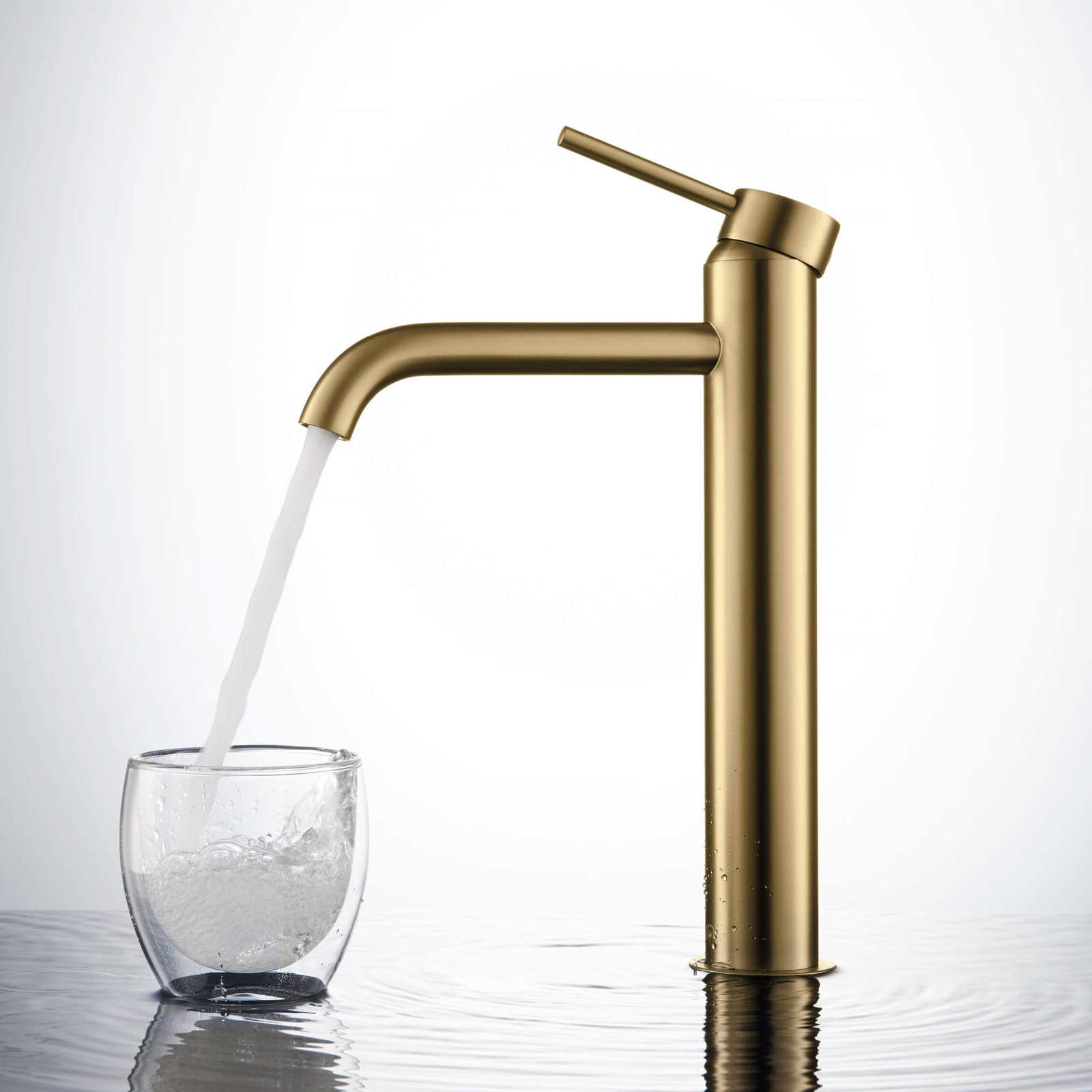Vessel Sink Bathroom Faucet, Without Drain Assembly, Brushed Brass