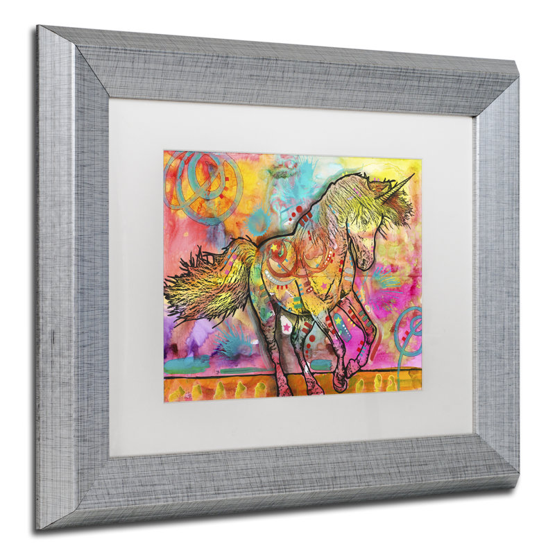 « licorne », impression, H 11 po x l 14 po x p 0,5 po, Blanc, Cadre argenté
