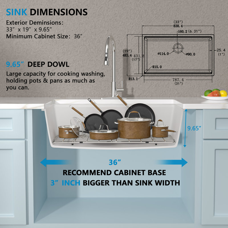 33'' L Single Bowl Quartz Kitchen Sink