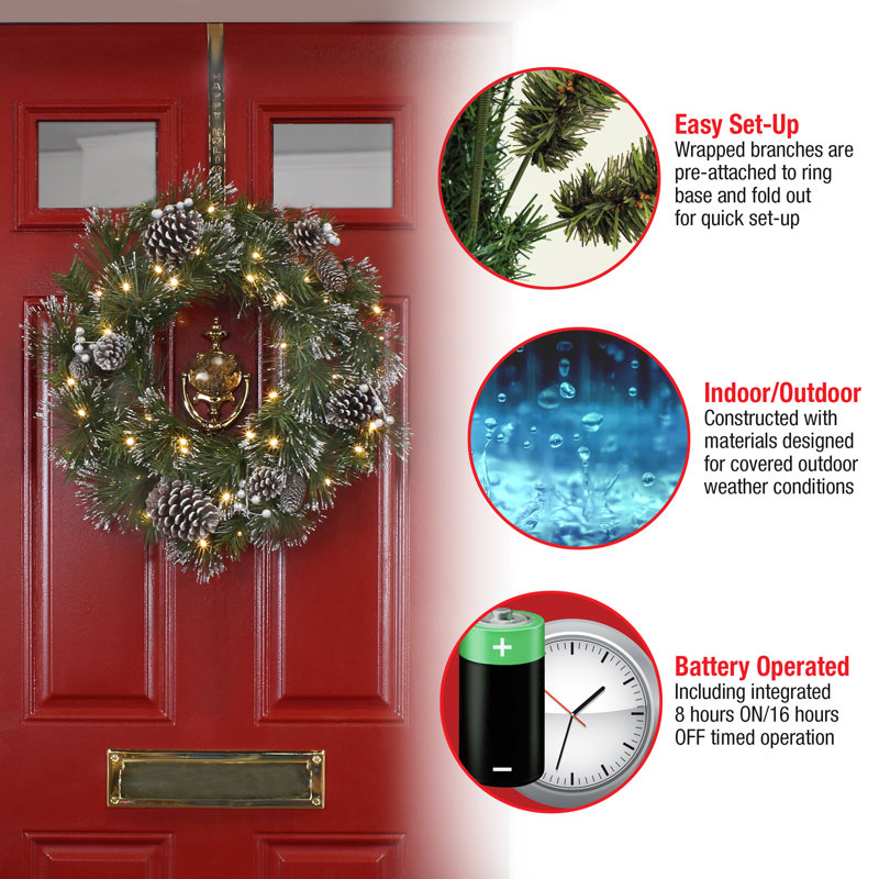The Holiday Aisle® 24" Whitter Pine Wreath with LED Lights