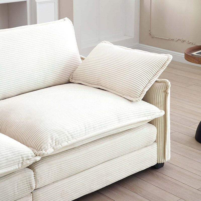 Oversized modular cushioned sofa with conversible ottoman, Beige