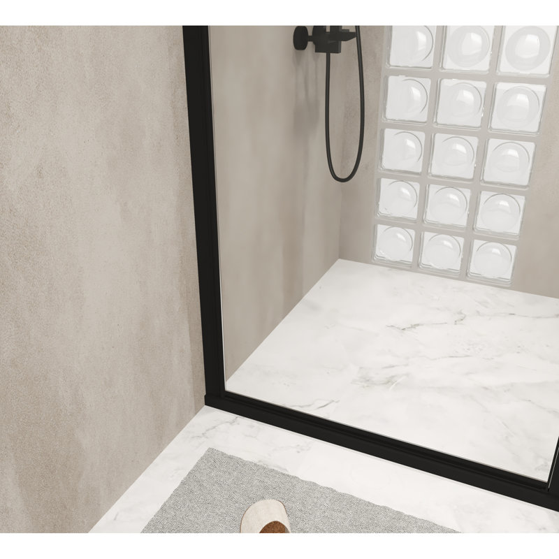 28"X72" Tempered Glass Pivot Shower Door In Matte Black Aluminum Frame, Stainless Steel Handle, Smooth - Operating Swing Design, Water Separation For Bathroom Maintenance 28X72 Inch With Function,