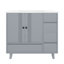 Meuble-lavabo autoportant moderne 36 po avec lavabo en céramique, rangement latéral à 4 tiroirs et cadre latéral en bois massif (gris / blanc)-736583455