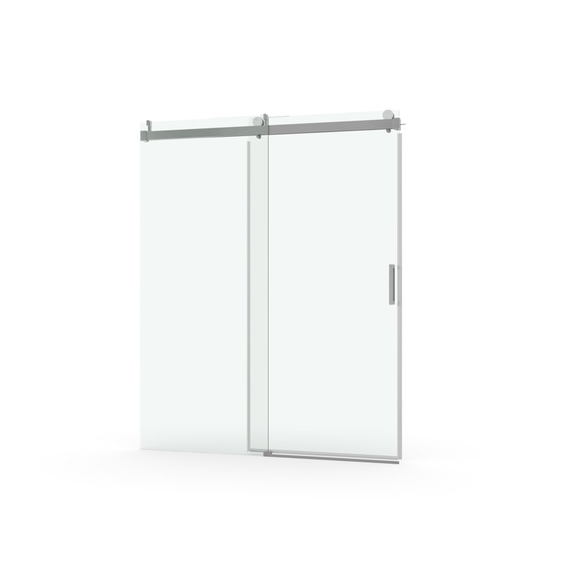 Sliding Frameless Soft-Close Shower Door, Tempered Glass, Brushed Nickel