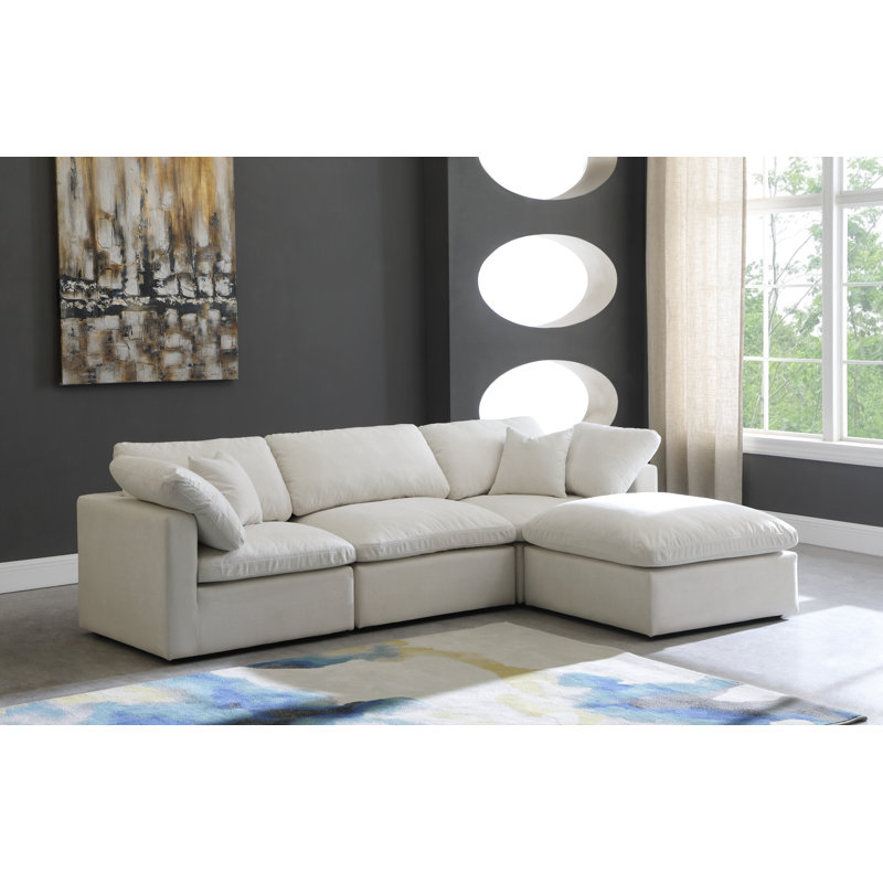 Atis Velvet L-Shaped Sectional Reversible, Cream Velvet