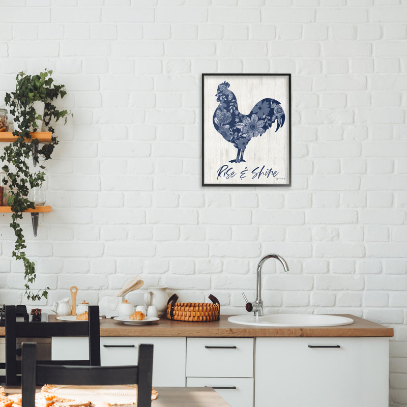 Impression florale de coq floral Rise & Shine, conception par Annie Lapoint, H 14 po x l 11 po, Giclée encadrée noir minuit