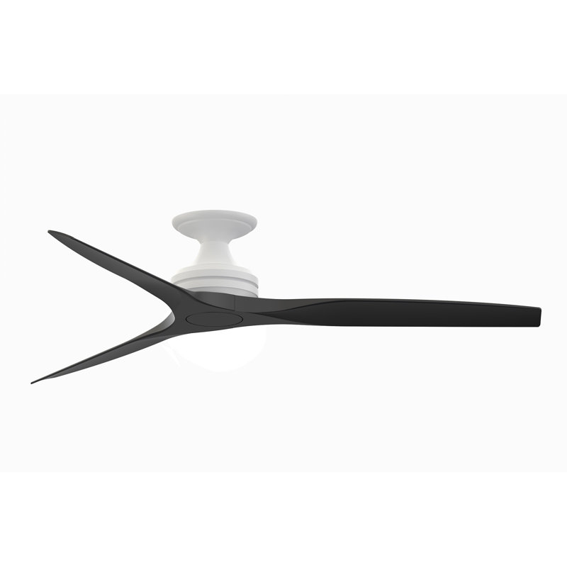 Spitfire 60 inch Flush Indoor/Outdoor Ceiling Fan - Matte White with Black blades, Black, Matte White