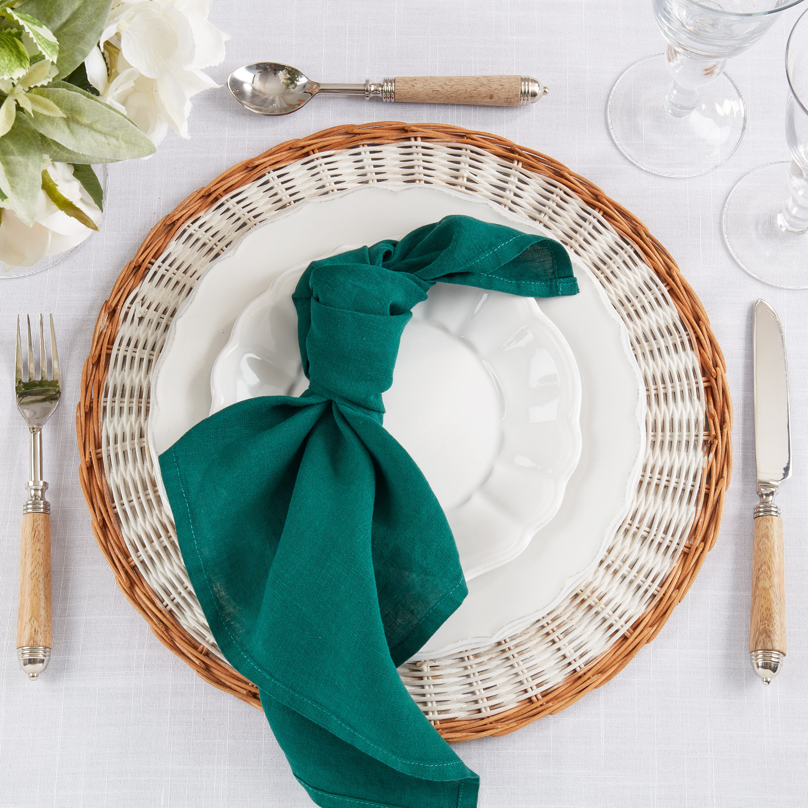Caliban Reversible Linen Napkin, Jasper Green