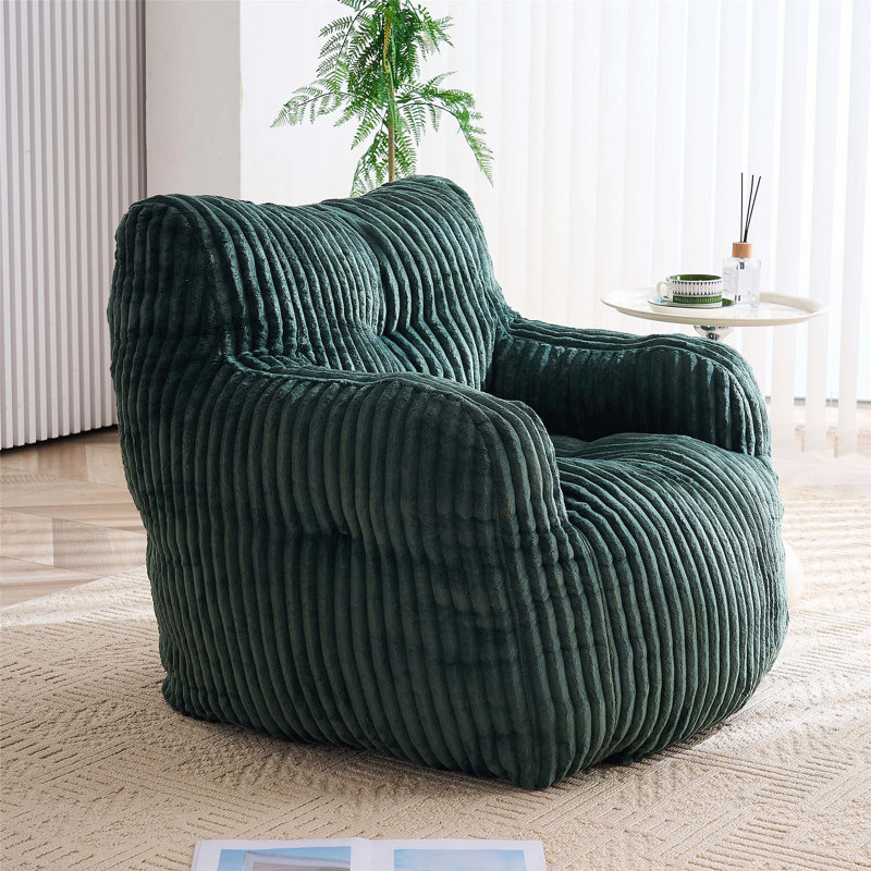 Corduroy Bean Bag Chair with Memory Sponge Fill for Ultimate Comfort and Ergonomic Support., Green Corduroy