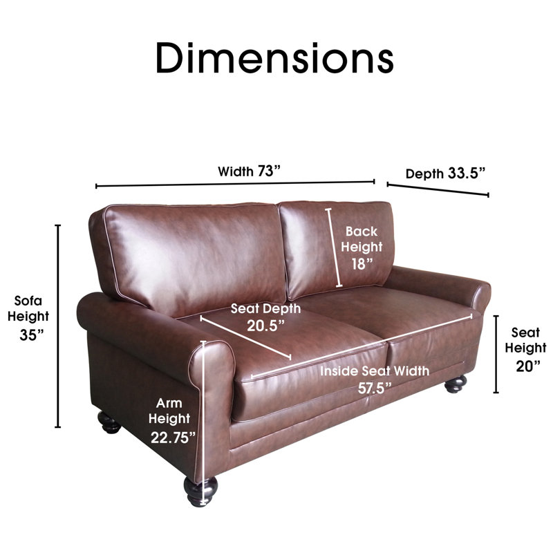 Chestnut Brown Faux Leather Loveseat with Pillowy Back and Rounded Arms