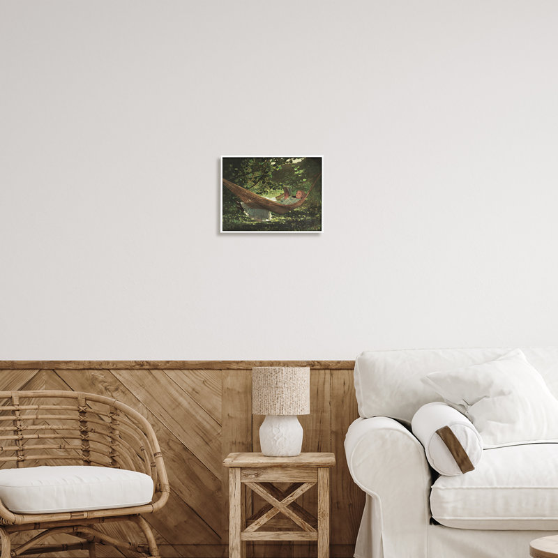 Fille, lecture, hamac, H 11 po x l 14 po x P 1,5 po, Giclée encadrée blanc bord de mer