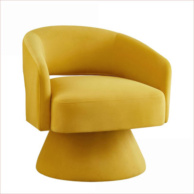 360 Degree Round Swivel Barrel Accent Chair, Upholstered Velvet Comfy Single Armchair for Living Room Bedroom, Mustard Yellow, for Adults